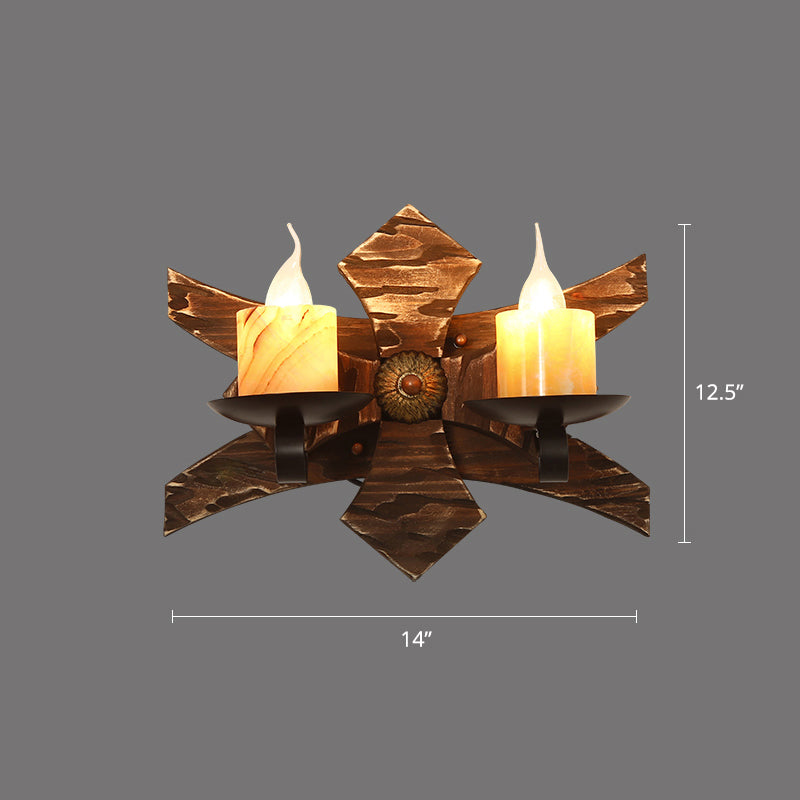 Brown Geometric Wall Light Sconce Rustic Wooden 1-Light Restaurant Wall Mounted Light