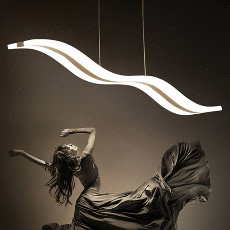 Wave Shaped Island Pendant Light Artistic LED Acrylic Restaurant Hanging Light in White
