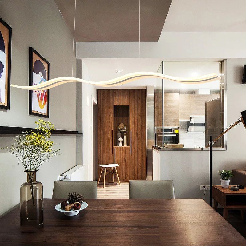 Wave Shaped Island Pendant Light Artistic LED Acrylic Restaurant Hanging Light in White