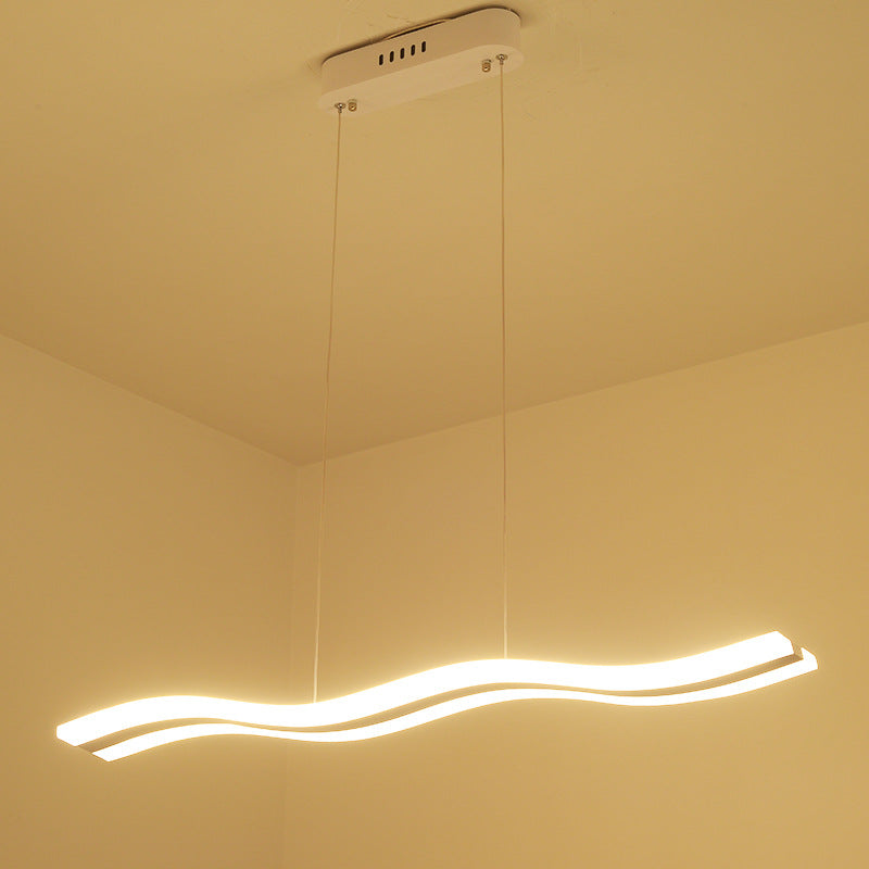 Wave Shaped Island Pendant Light Artistic LED Acrylic Restaurant Hanging Light in White