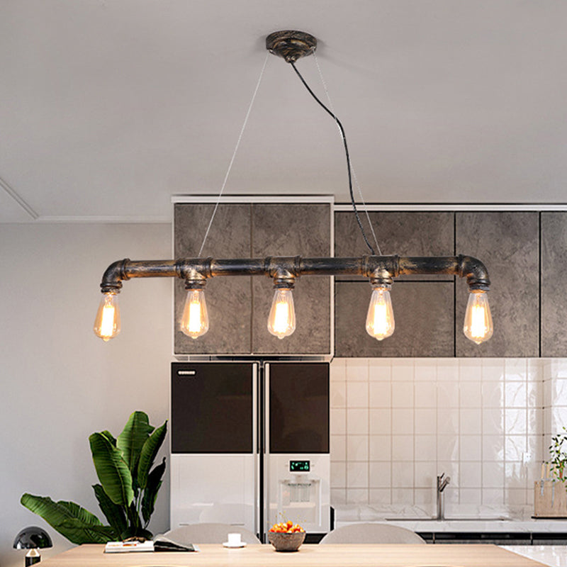 Steampunk Water Pipe Island Light Wrought Iron Suspended Lighting Fixture in Bronze