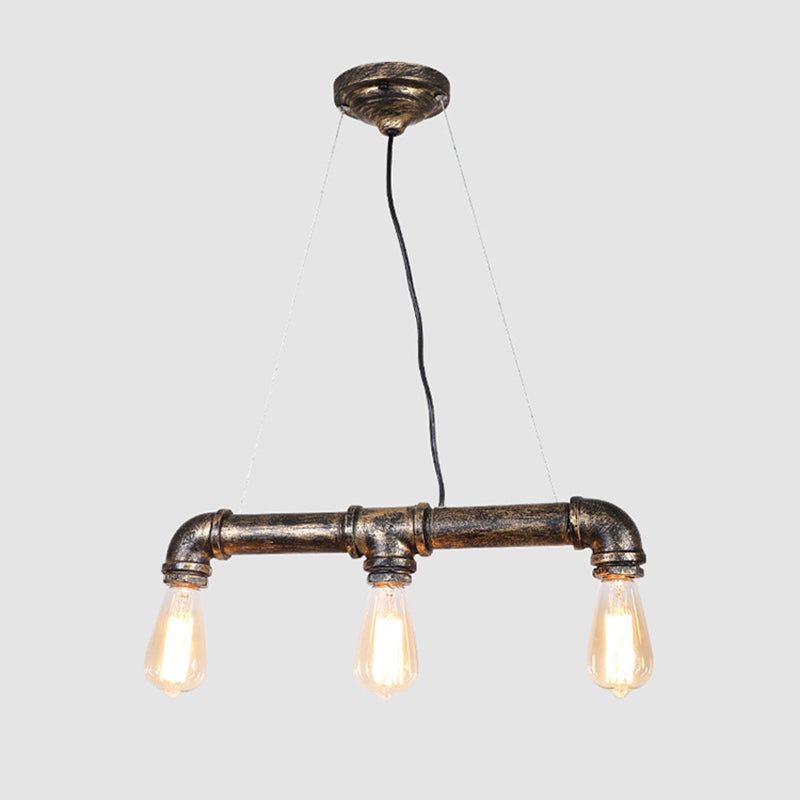 Steampunk Water Pipe Island Light Wrought Iron Suspended Lighting Fixture in Bronze