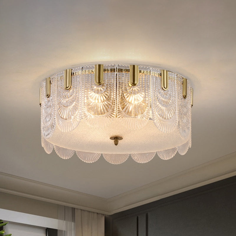 Clear Textured Glass Drum Soffitto Apparecchio Contemporaneo Flush Montato Luce con Bordo Scalzato