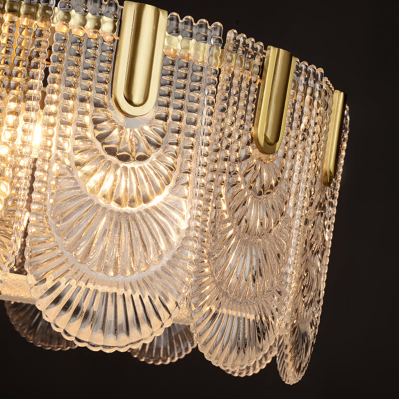 Clear Textured Glass Drum Soffitto Apparecchio Contemporaneo Flush Montato Luce con Bordo Scalzato