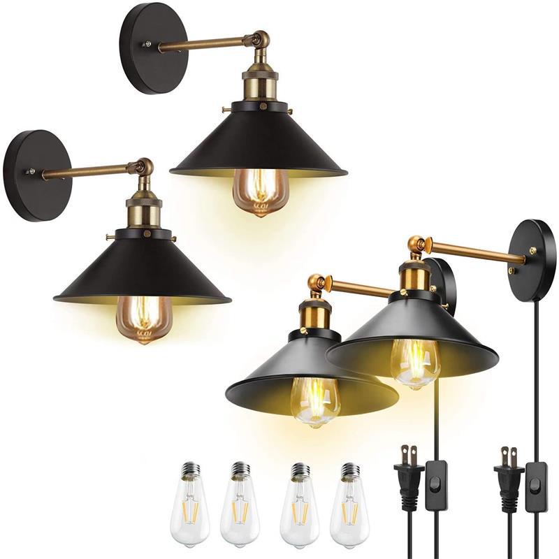 Industrial Style Conical Reading Lamp 1-Light Metal Swivelable Wall Light Sconce with Plug-in Cord