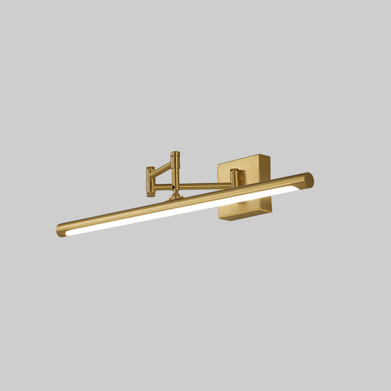 Foldable Brass Tube Vanity Sconce Light Antiqued Metal Powder Room LED Wall Lamp