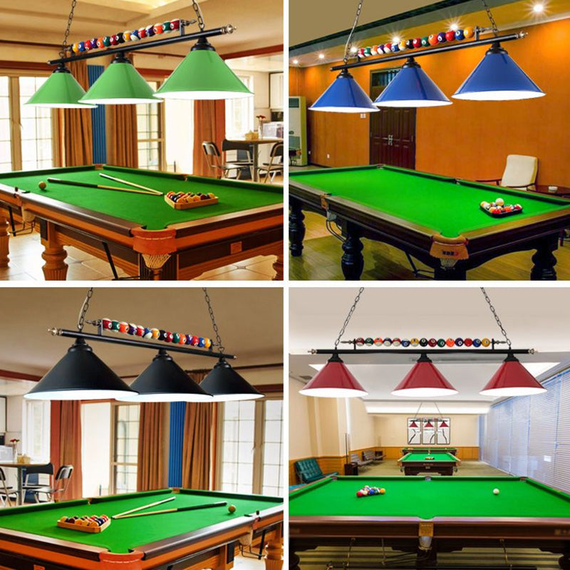Iron Linear Island Ceiling Light Industrial Country Club Billiard Chandelier with Cone Shade