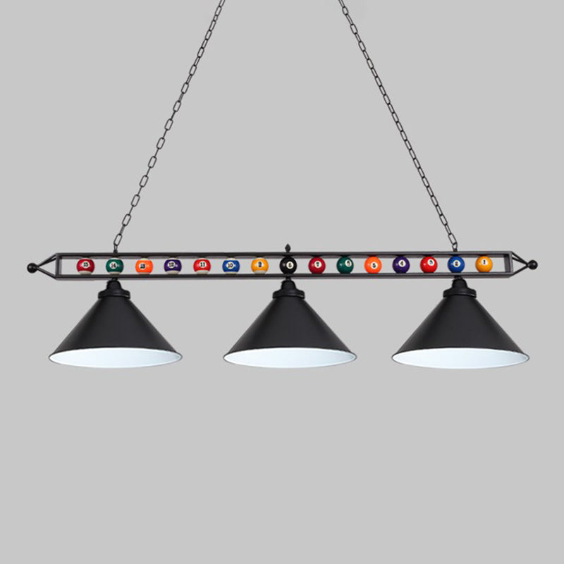 Iron Linear Island Ceiling Light Industrial Country Club Billiard Chandelier with Cone Shade