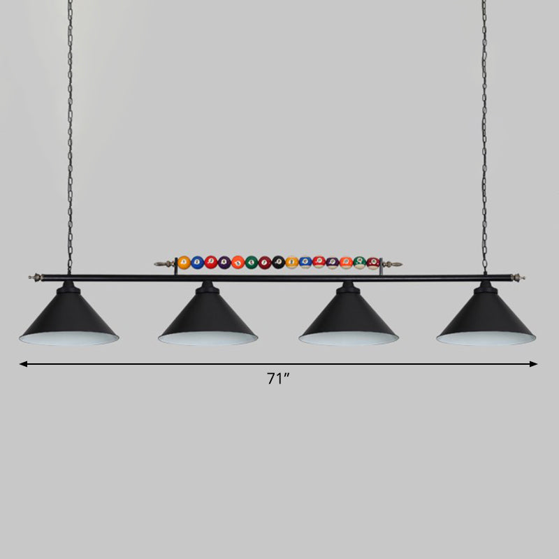 Iron Linear Island Ceiling Light Industrial Country Club Billiard Chandelier with Cone Shade