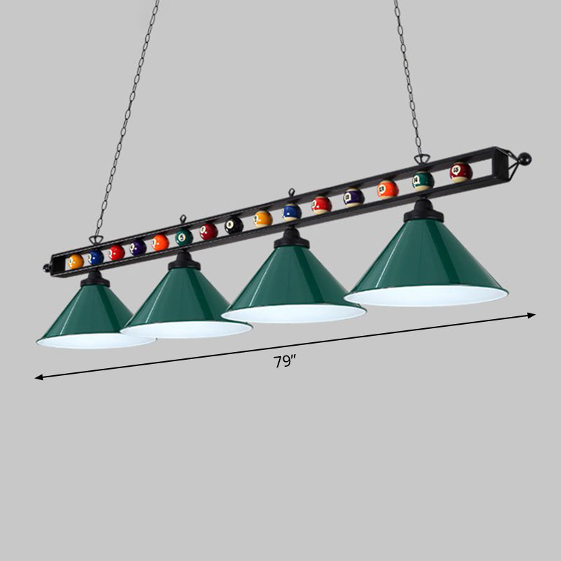 Iron Linear Island Ceiling Light Industrial Country Club Billiard Chandelier with Cone Shade
