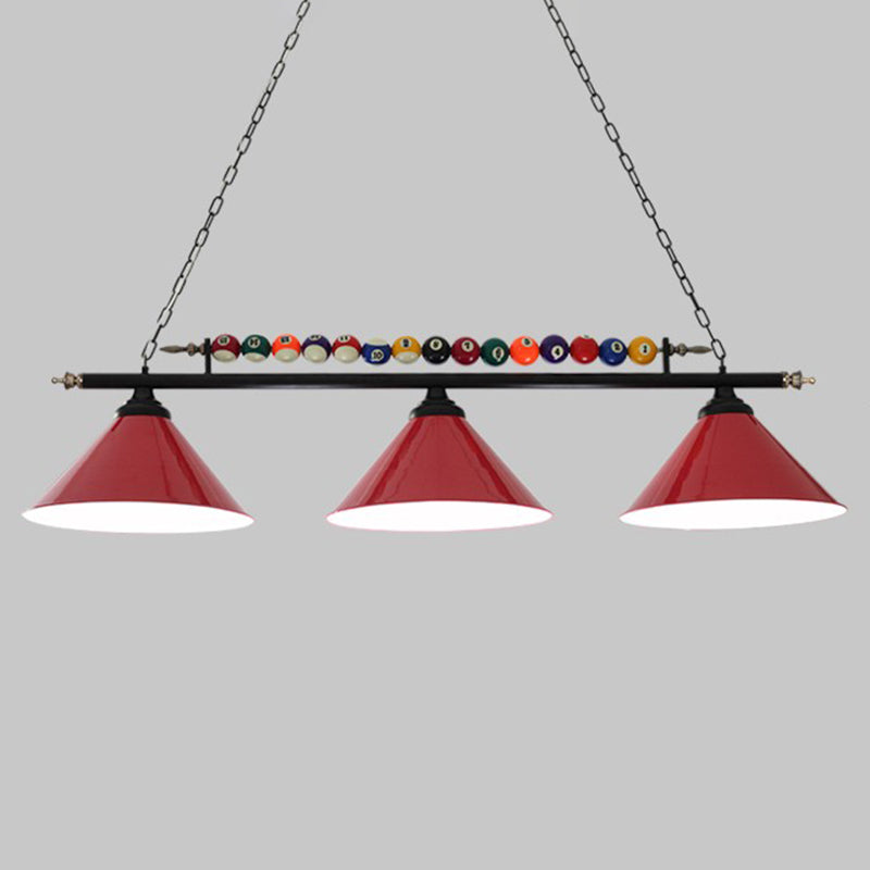 Iron Linear Island Ceiling Light Industrial Country Club Billiard Chandelier with Cone Shade