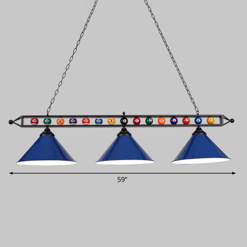 Iron Linear Island Ceiling Light Industrial Country Club Billiard Chandelier with Cone Shade