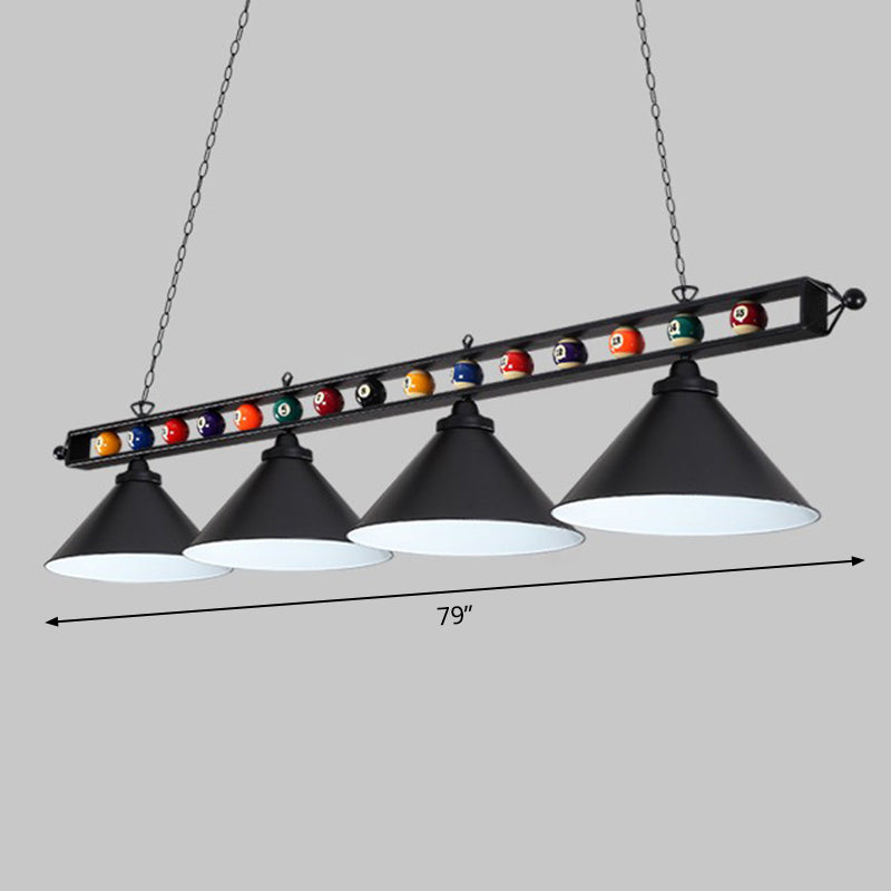 Iron Linear Island Ceiling Light Industrial Country Club Billiard Chandelier with Cone Shade