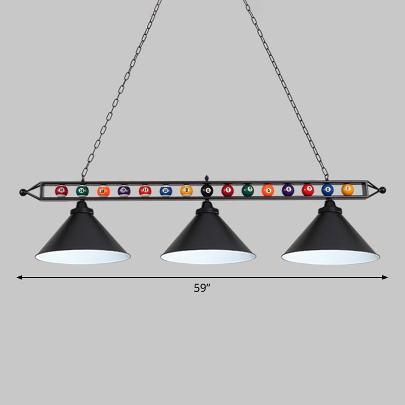 Iron Linear Island Ceiling Light Industrial Country Club Billiard Chandelier with Cone Shade