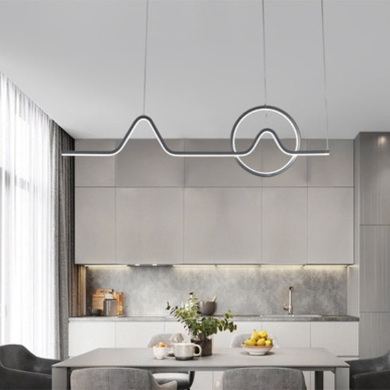Minimalistic Curve Island Light Fixture Metallic Living Room Suspension Lighting