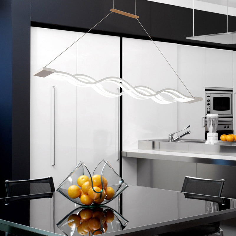 White Wavy Suspended Lighting Fixture Minimalism LED Acrylic Pendant Lamp over Table