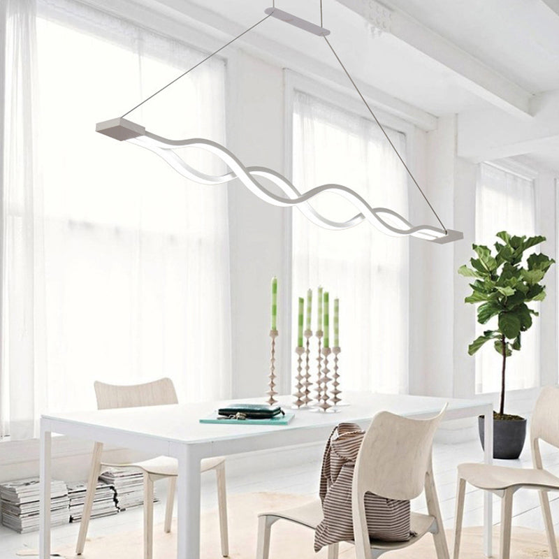 White Wavy Suspended Lighting Fixture Minimalism LED Acrylic Pendant Lamp over Table
