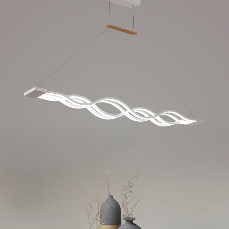 White Wavy Suspended Lighting Fixture Minimalism LED Acrylic Pendant Lamp over Table