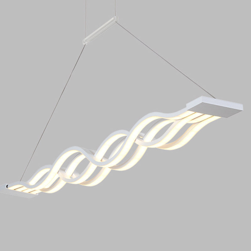 White Wavy Suspended Lighting Fixture Minimalism LED Acrylic Pendant Lamp over Table