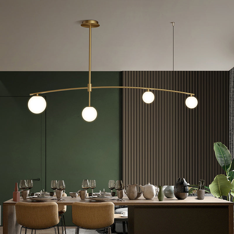 Postmodern Orb Shaped Hanging Lamp Frosted White Glass Island Pendant Light in Gold