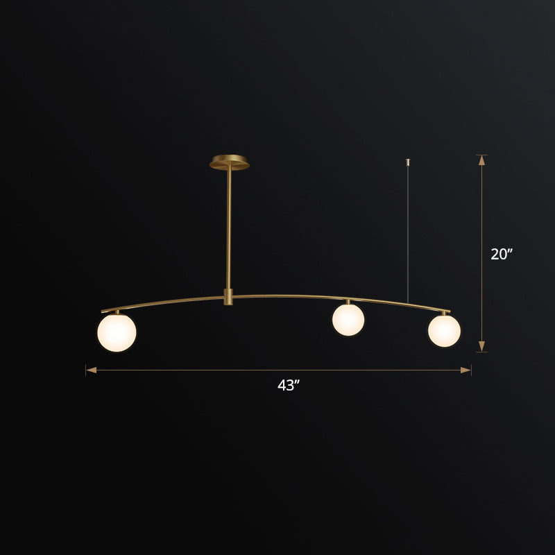 Postmodern Orb Shaped Hanging Lamp Frosted White Glass Island Pendant Light in Gold
