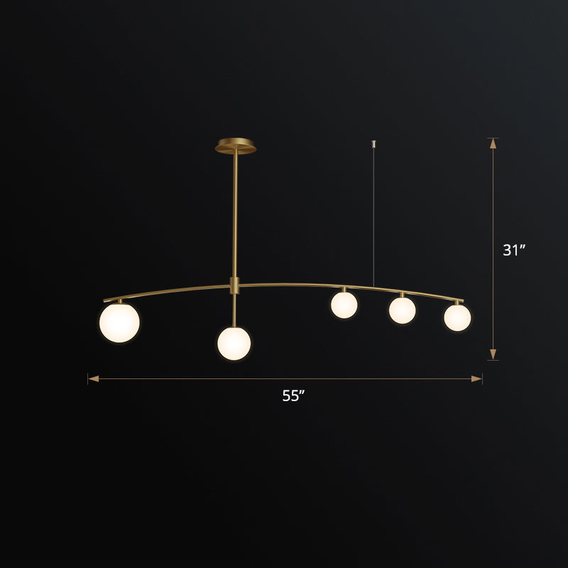 Postmodern Orb Shaped Hanging Lamp Frosted White Glass Island Pendant Light in Gold