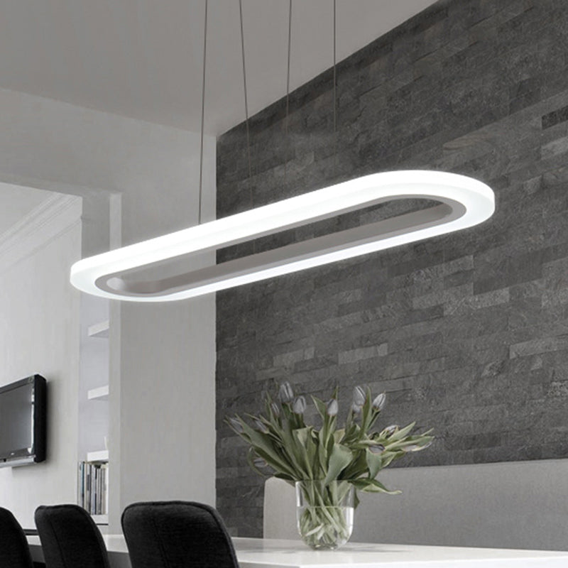 Oblong Office Island Ceiling Light Acrylic Simple Style LED Pendulum Light in Silver