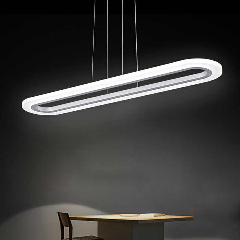 Oblong Office Island Ceiling Light Acrylic Simple Style LED Pendulum Light in Silver