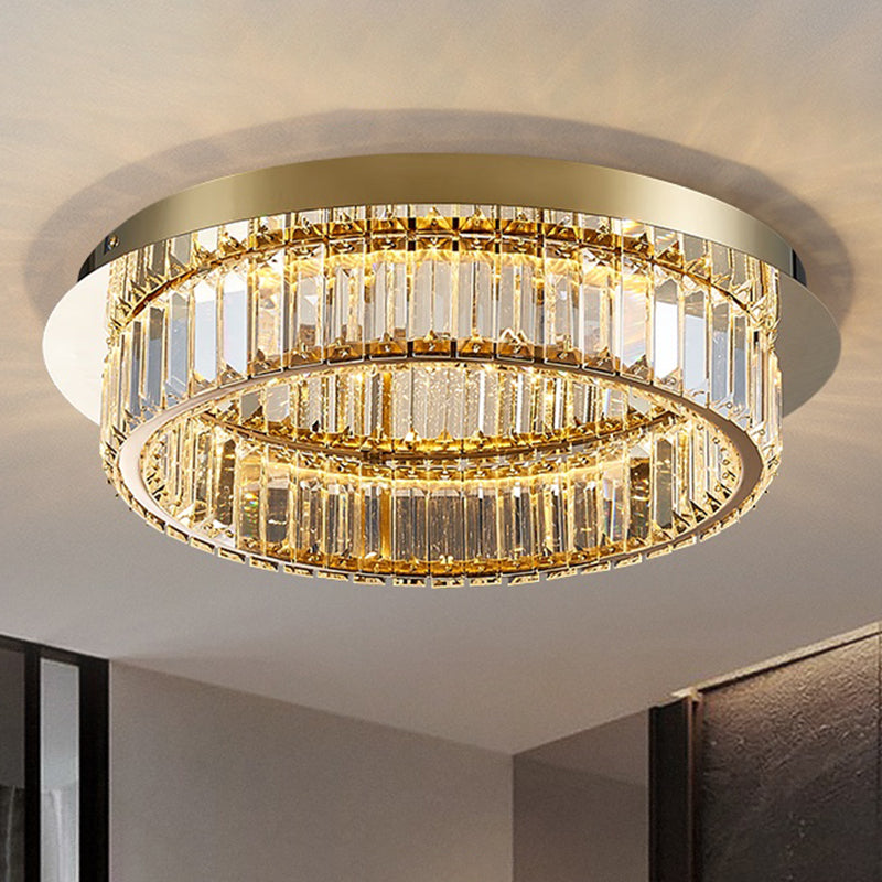 Prismatic K9 Crystal Circle Flushmount Postmodern Gold Finish Ceiling Light for Bedroom
