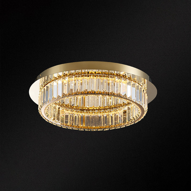 Prismatic K9 Crystal Circle Flushmount Postmodern Gold Finish Ceiling Light for Bedroom