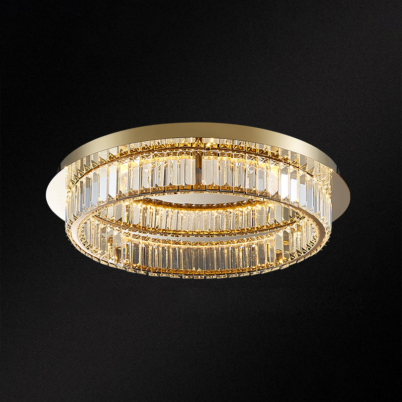 Prismatic K9 Crystal Circle Flushmount Postmodern Gold Finish Ceiling Light for Bedroom