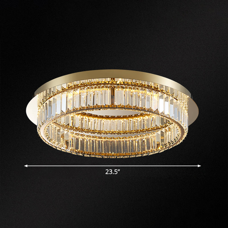 Prismatic K9 Crystal Circle Flushmount Postmodern Gold Finish Ceiling Light for Bedroom