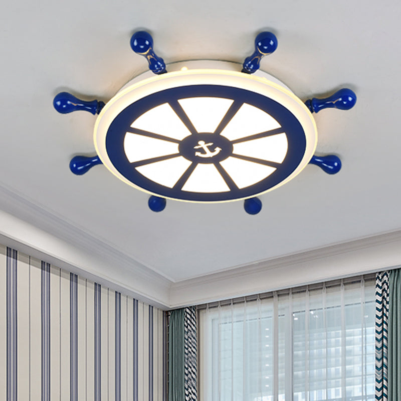 Rudder Kids Room Ceiling Lighting Acrylic Creative LED Flush Mount Lamp in Navy Blue