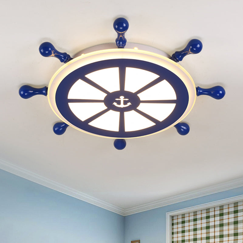 Rudder Kids Room Ceiling Lighting Acrylic Creative LED Flush Mount Lamp in Navy Blue