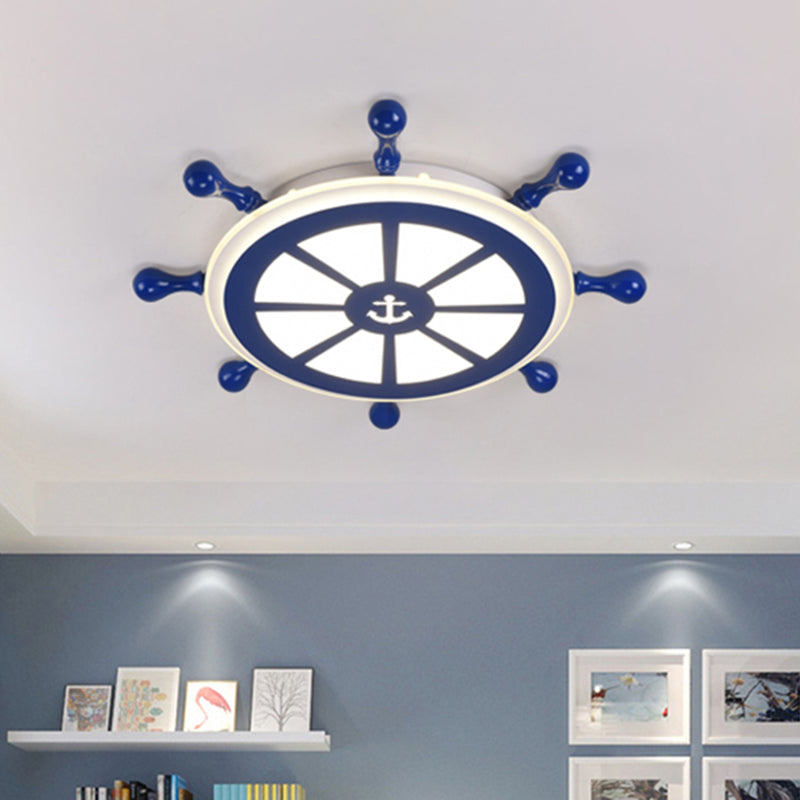 Rudder Kids Room Ceiling Lighting Acrylic Creative LED Flush Mount Lamp in Navy Blue