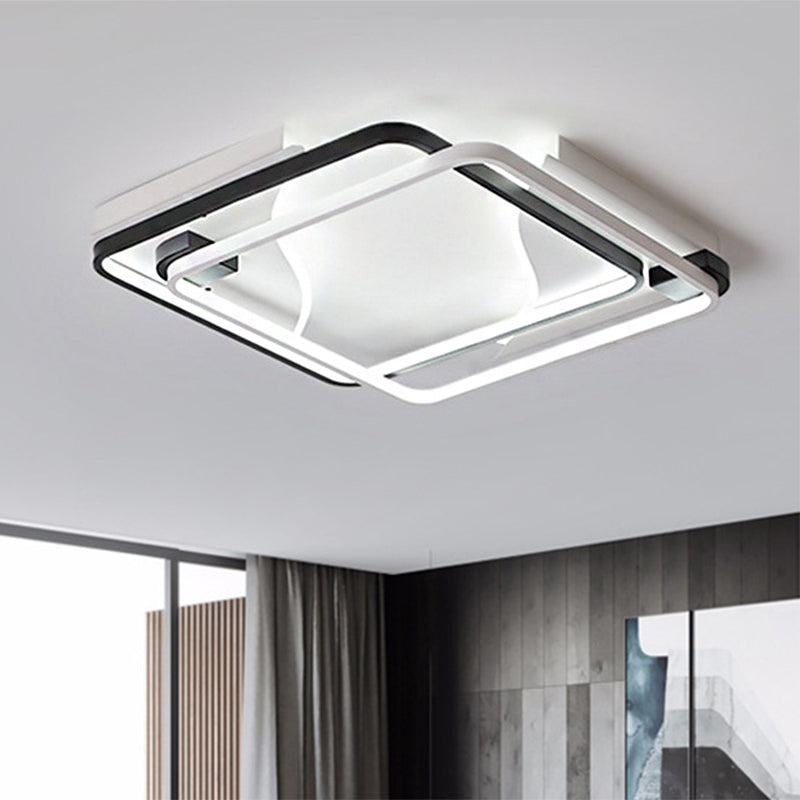 Lampada da incasso a LED per camera da letto larga 18"/22"/31,5" con paralume acrilico quadrato/rettangolare Lampada da soffitto modernista a incasso in bianco e nero in luce bianca/calda