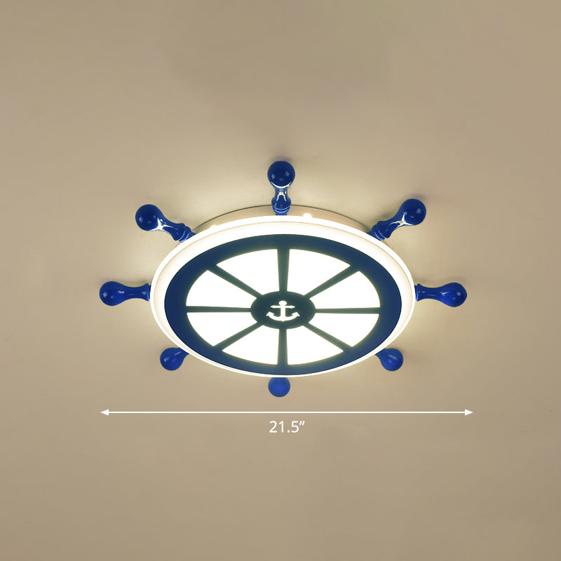 Rudder Kids Room Ceiling Lighting Acrylic Creative LED Flush Mount Lamp in Navy Blue