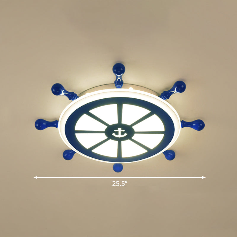 Rudder Kids Room Ceiling Lighting Acrylic Creative LED Flush Mount Lamp in Navy Blue