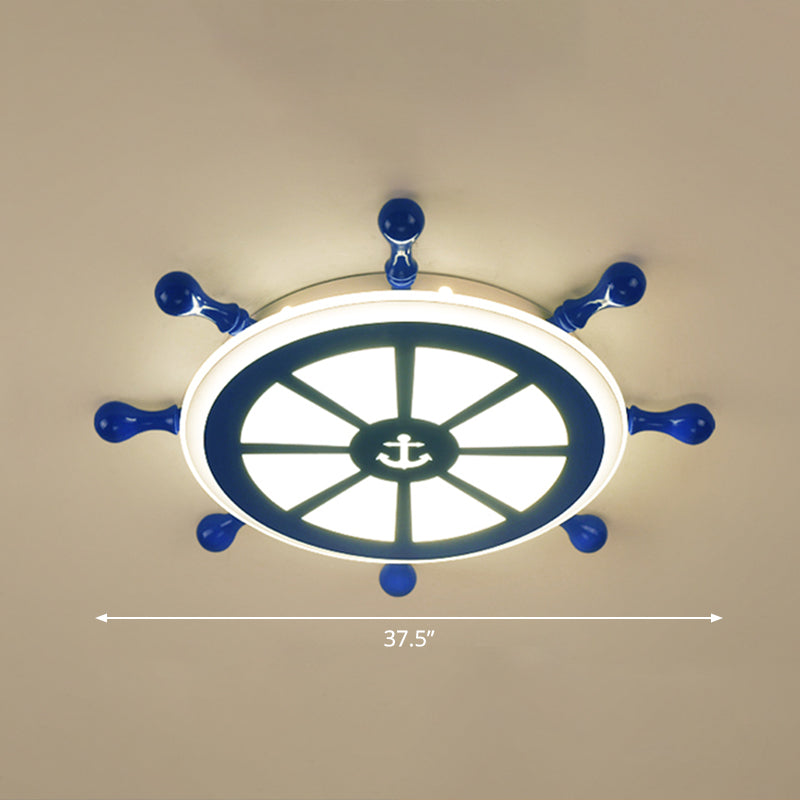 Rudder Kids Room Ceiling Lighting Acrylic Creative LED Flush Mount Lamp in Navy Blue