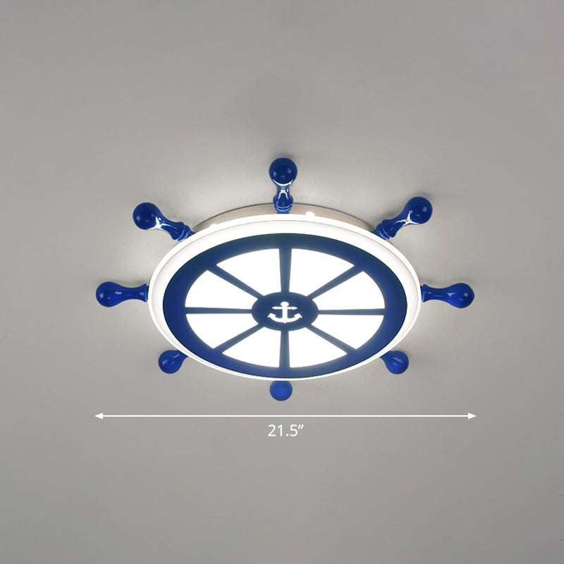 Rudder Kids Room Ceiling Lighting Acrylic Creative LED Flush Mount Lamp in Navy Blue