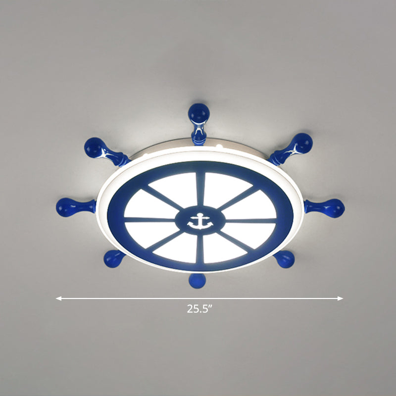 Rudder Kids Room Ceiling Lighting Acrylic Creative LED Flush Mount Lamp in Navy Blue