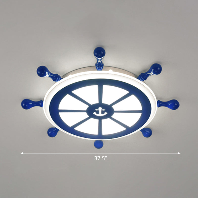 Rudder Kids Room Ceiling Lighting Acrylic Creative LED Flush Mount Lamp in Navy Blue