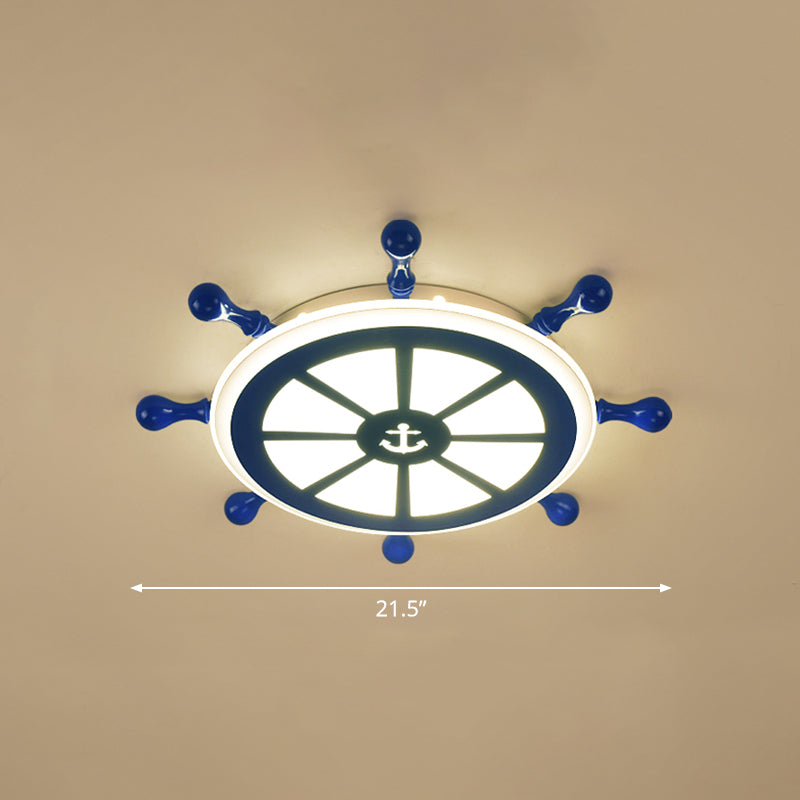 Rudder Kids Room Ceiling Lighting Acrylic Creative LED Flush Mount Lamp in Navy Blue