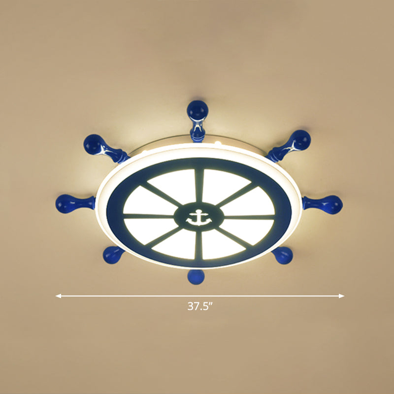 Rudder Kids Room Ceiling Lighting Acrylic Creative LED Flush Mount Lamp in Navy Blue