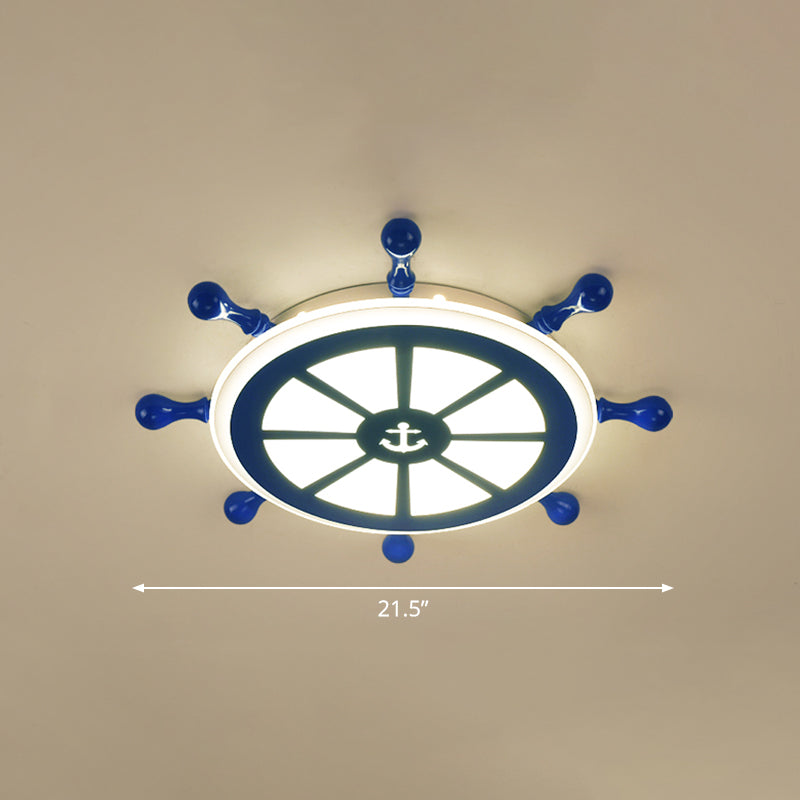 Rudder Kids Room Ceiling Lighting Acrylic Creative LED Flush Mount Lamp in Navy Blue