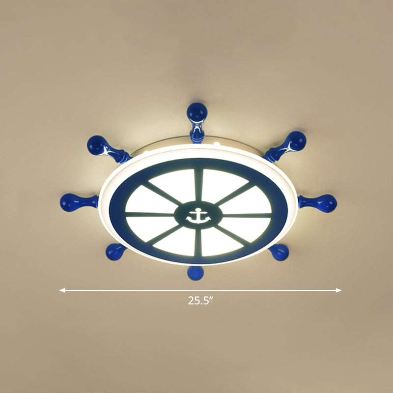 Rudder Kids Room Ceiling Lighting Acrylic Creative LED Flush Mount Lamp in Navy Blue