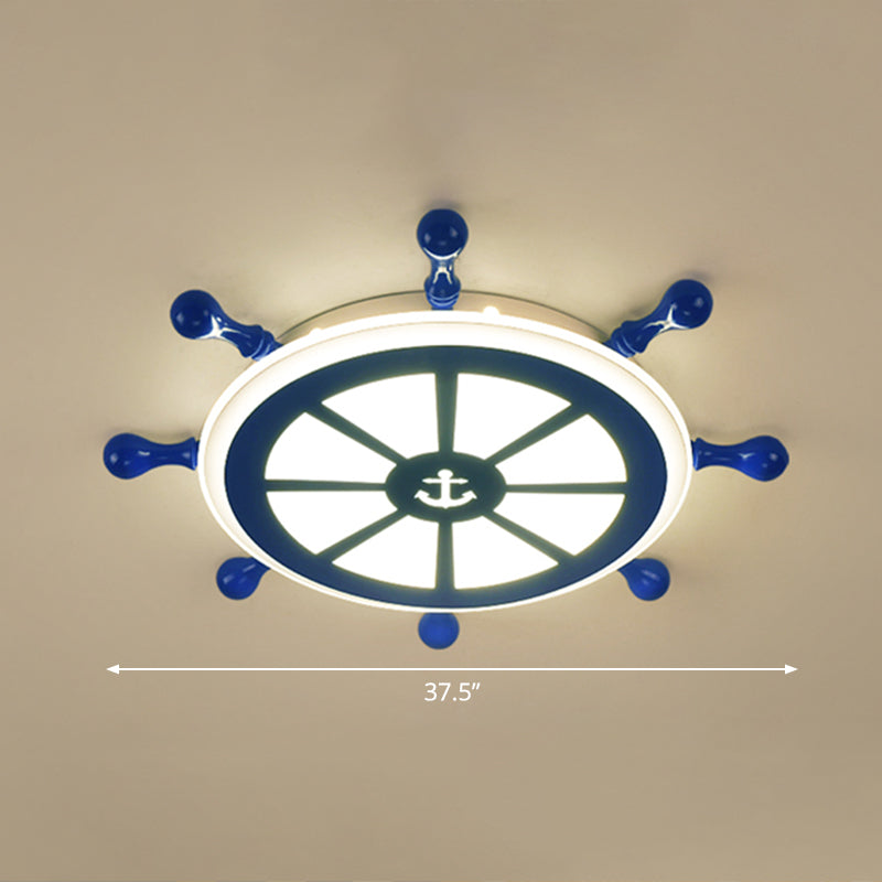 Rudder Kids Room Ceiling Lighting Acrylic Creative LED Flush Mount Lamp in Navy Blue