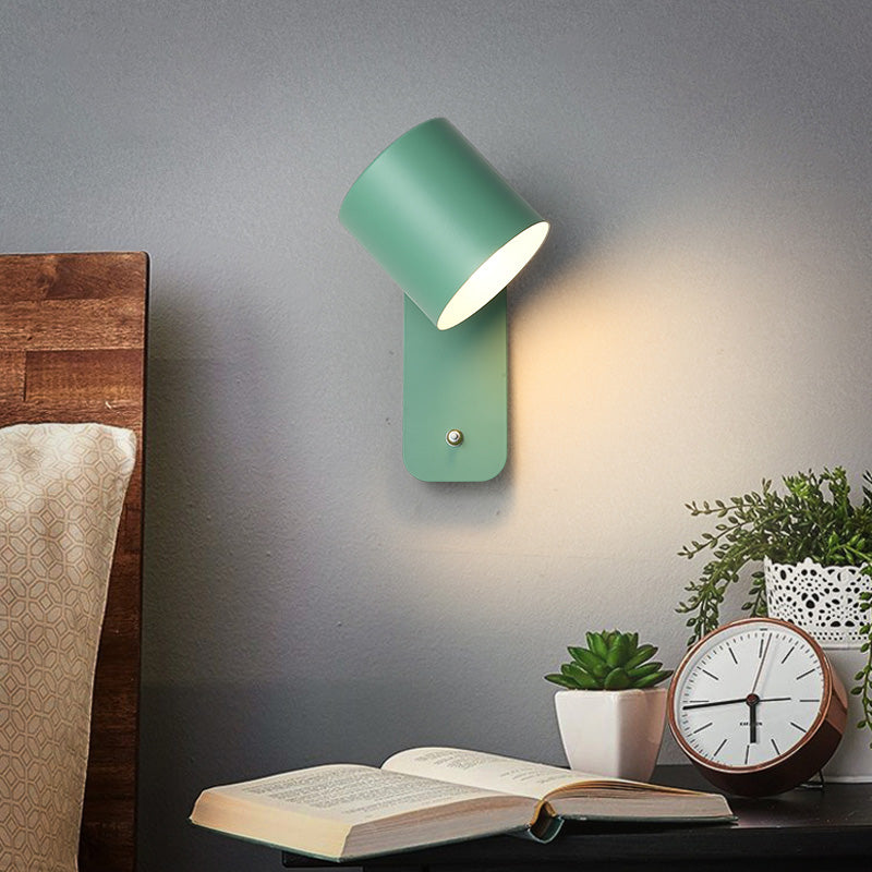 Lampe de lecture de cylindre pivable lampe nordique métallique à un seul bulbe lumière avec bouton d'alimentation