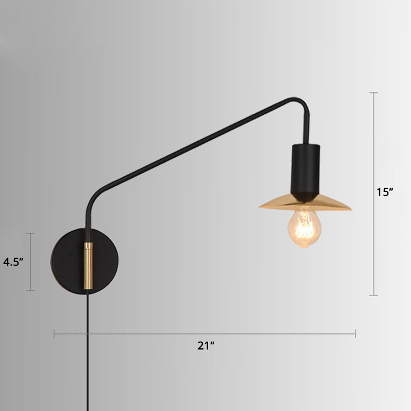 Metal Swing Arm Sconce Lamp Industrial Style Single Living Room Reading Light with Saucer Lampshade