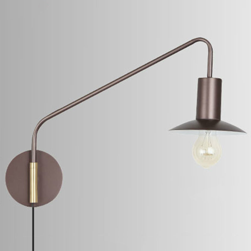 Metal Swing Arm Sconce Lamp Industrial Style Single Living Room Reading Light with Saucer Lampshade